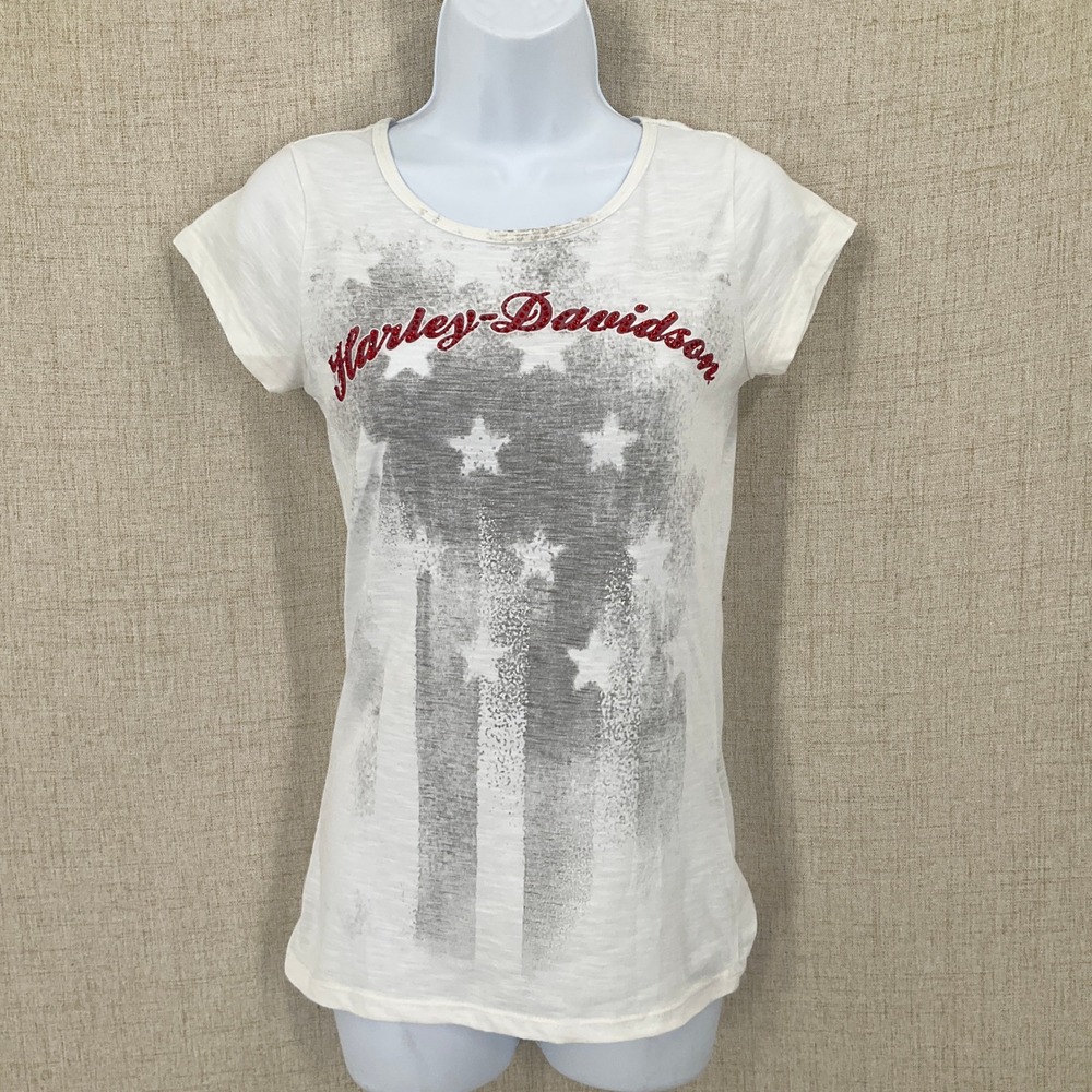 Harley-Davidson T-Shirt Womens XS White Burnout Star Graphic Americana Airy